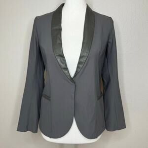 EUC Elaine Kim Tech Stretch Leather‎ Trim Blazer P (0-2) Open Front Jacket Gray